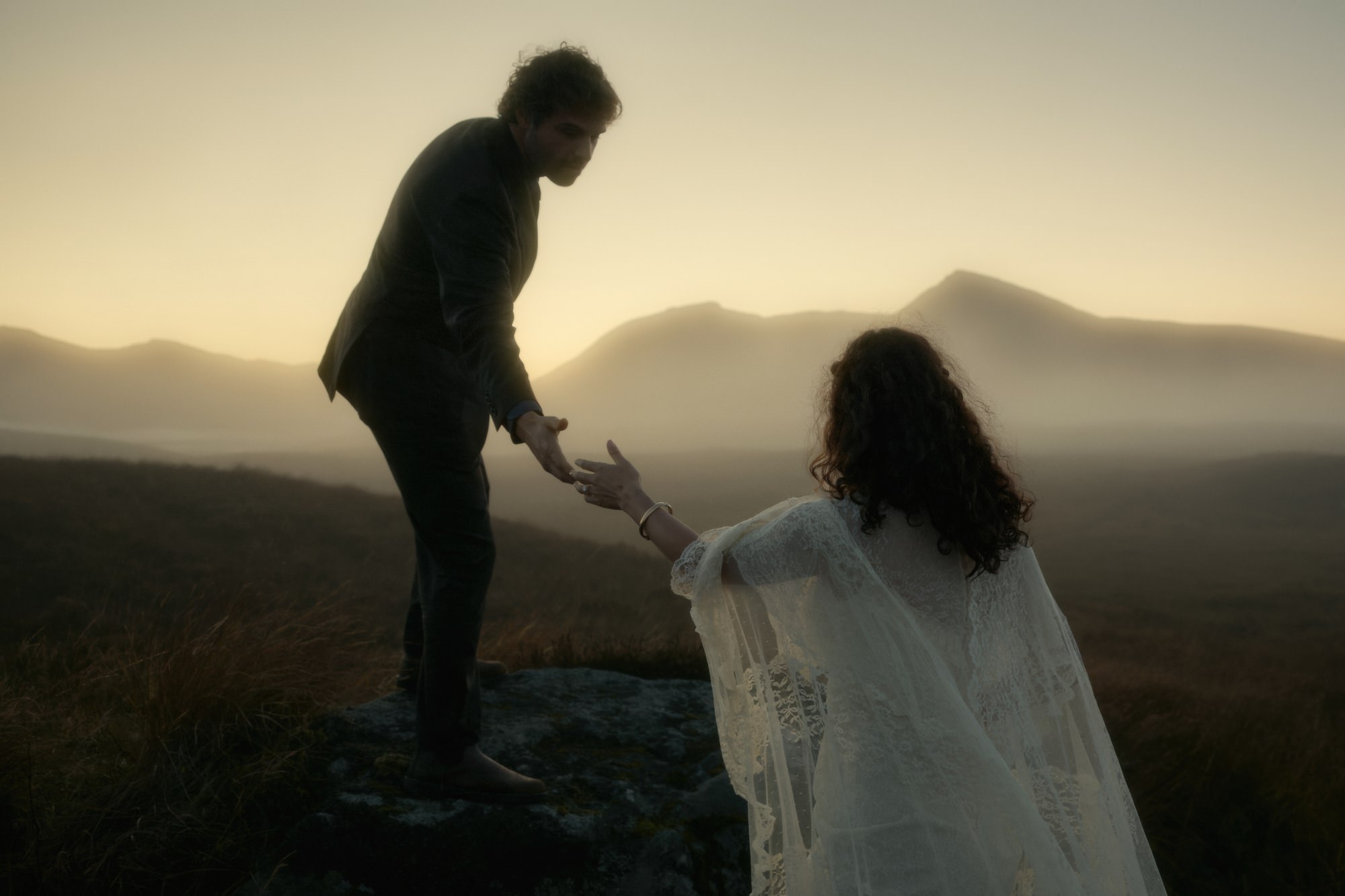 wedding couple at Glencoe at sunset