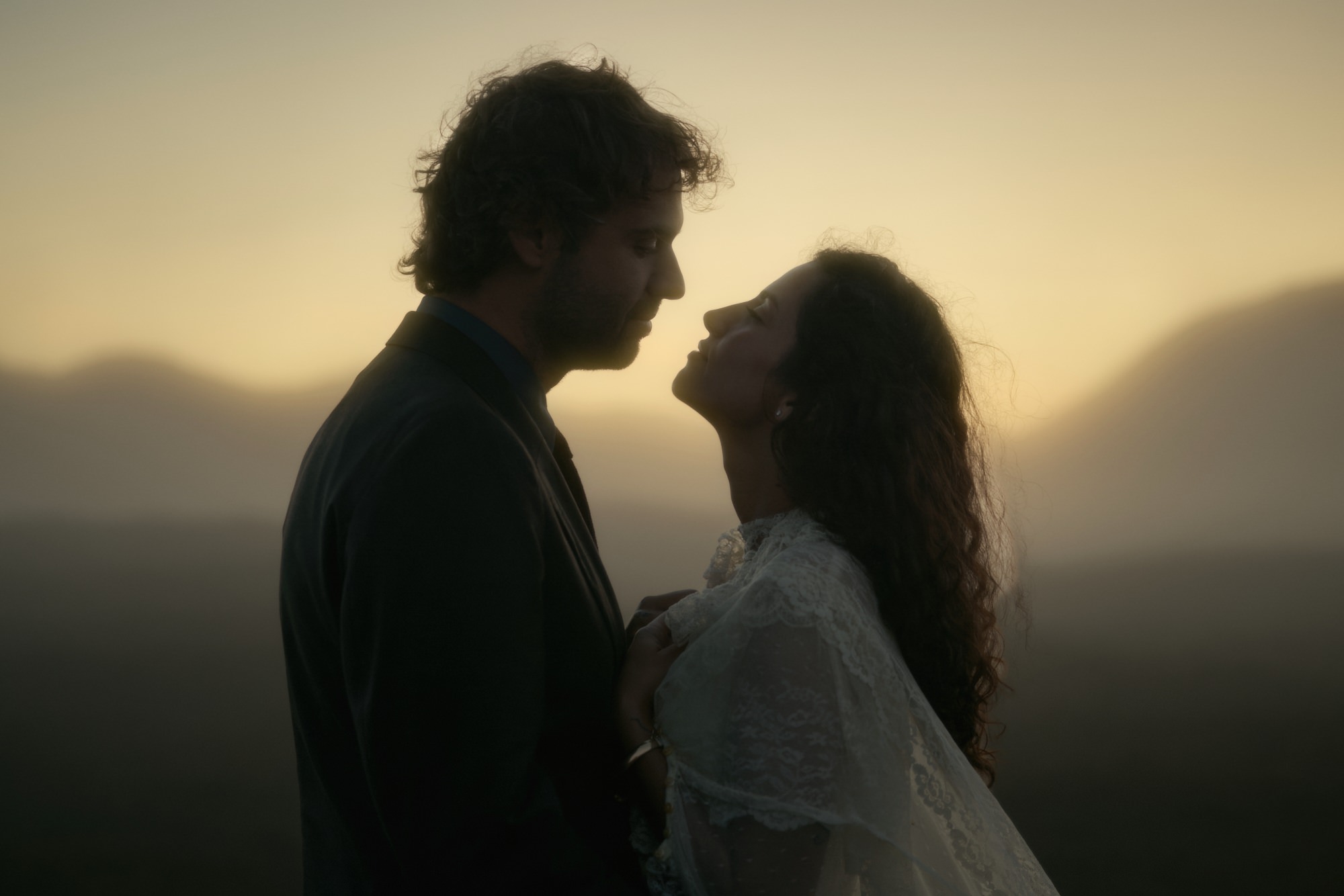 wedding couple at Glencoe at sunset