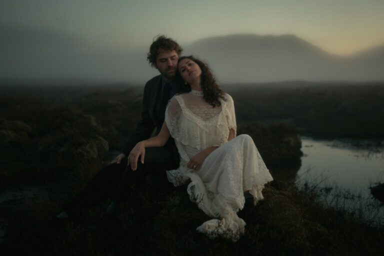 wedding couple at Glencoe at sunset